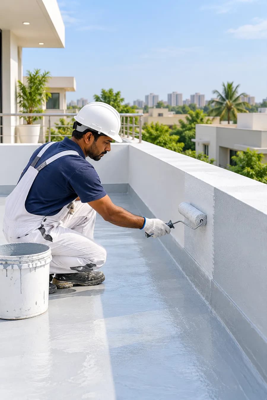 Protective coating being applied to a rooftop terrace